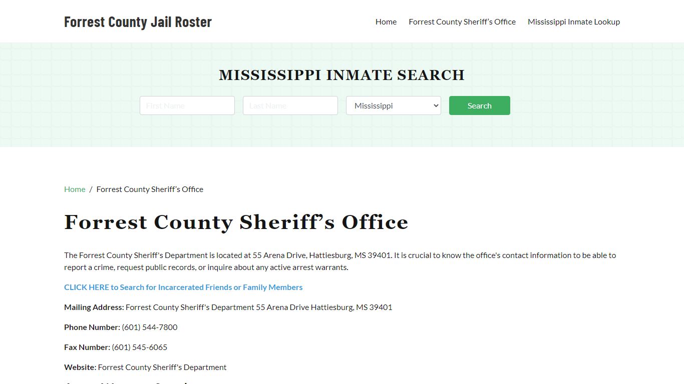 Forrest County Sheriff Office, MS, Arrest Warrants Search