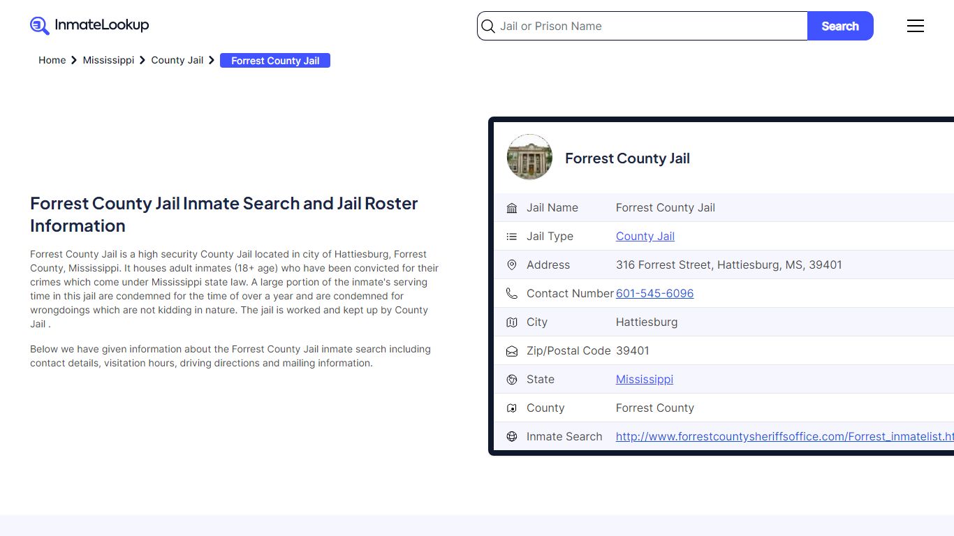 Forrest County Jail Inmate Search - Hattiesburg Mississippi - Inmate Lookup